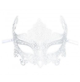 Wedding Mask White Filigree Metal