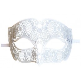 Men's Venetian Mask White Filigree Metal