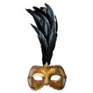 Golden Colombina Mask with Black Feathers